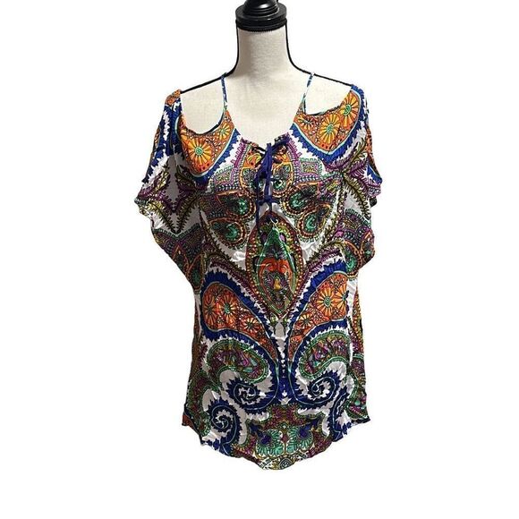 NWT Trina Turk Pacific Paisley cold shoulder swimsuit coverup - Picture 1 of 7